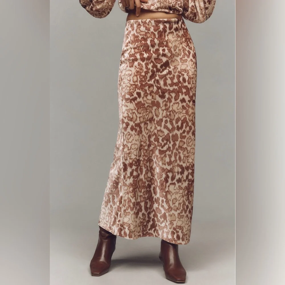 NWT Anthropologie The Tilda Maxi Slip Leopard Skirt: Velvet Edition, Size XS